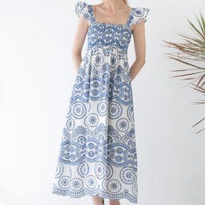 Blue & white eyelet midi dress